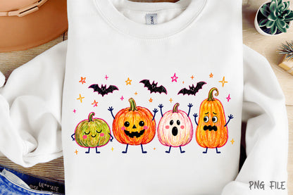 Cute Halloween Pumpkin Doodle PNG | Funny Pumpkin Bat Clipart | Kawaii Spooky Fall Halloween Sublimation Design