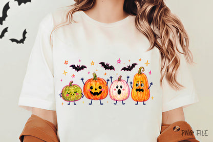 Cute Halloween Pumpkin Doodle PNG | Funny Pumpkin Bat Clipart | Kawaii Spooky Fall Halloween Sublimation Design