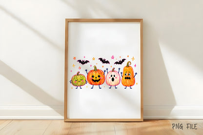 Cute Halloween Pumpkin Doodle PNG | Funny Pumpkin Bat Clipart | Kawaii Spooky Fall Halloween Sublimation Design