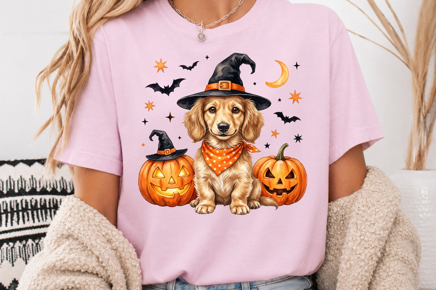 Halloween Dog Witch Hat PNG Cute Puppy Pumpkin Sublimation Clipart