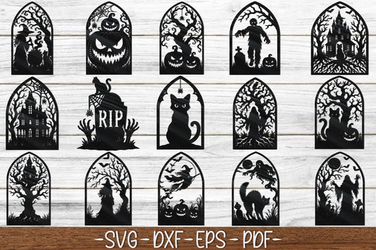 Halloween Door Hanger SVG Bundle | 12 Halloween Laser Cut Designs