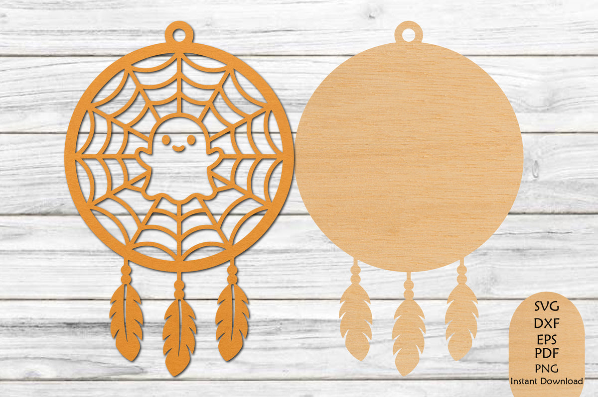 Halloween Dream Catcher Ghost Laser Cut SVG, Spider Web Halloween Wall Decor