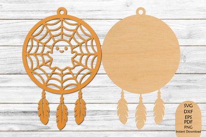 Halloween Dream Catcher Ghost Laser Cut SVG, Spider Web Halloween Wall Decor