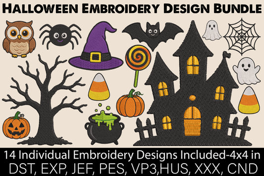 Halloween Embroidery Design Bundle – Spooky Halloween Machine Embroidery Designs, Ghost, Pumpkin, Witch & Fall Embroidery