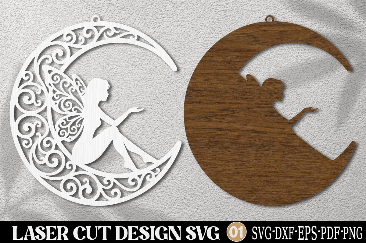 Halloween Fairy Moon SVG Laser Cut | Mystical Witch Fairy Moon Design
