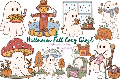 Halloween Fall Cozy Ghost PNG Bundle 13 Designs
