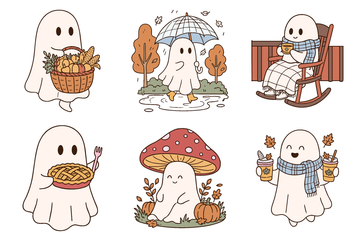 Halloween Fall Cozy Ghost PNG Bundle 13 Designs