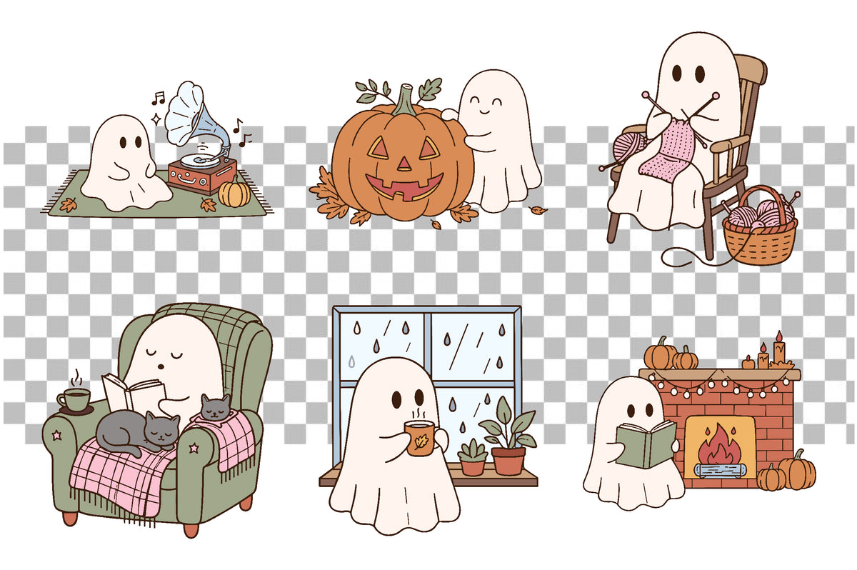 Halloween Fall Cozy Ghost PNG Bundle 13 Designs