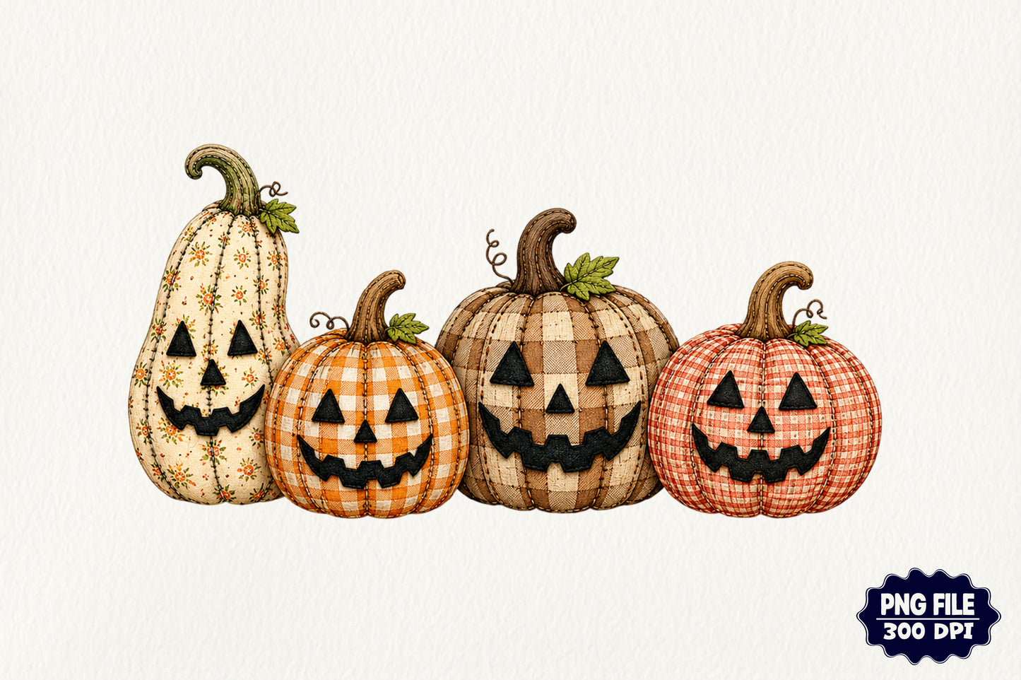 Halloween Fall Patchwork Pumpkin PNG