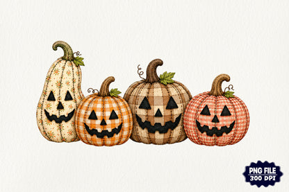 Halloween Fall Patchwork Pumpkin PNG