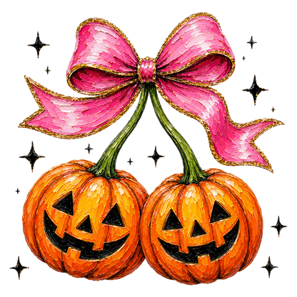 Halloween Pumpkin Bow PNG | Cute Jack O Lantern Pink Bow Fall Pumpkin Coquette Clipart | Spooky Sublimation Design