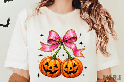 Halloween Pumpkin Bow PNG | Cute Jack O Lantern Pink Bow Fall Pumpkin Coquette Clipart | Spooky Sublimation Design