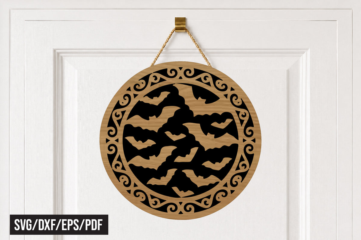 Halloween Flying Bats Round Door Hanger SVG
