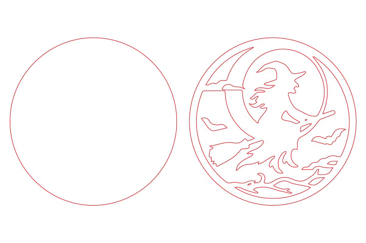 Halloween Flying Witch Round Door Hanger SVG