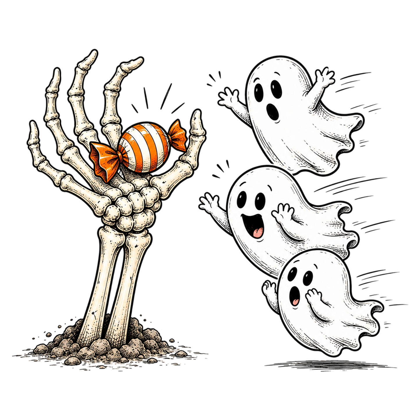 Funny Halloween Ghost Candy Skeleton Hand PNG