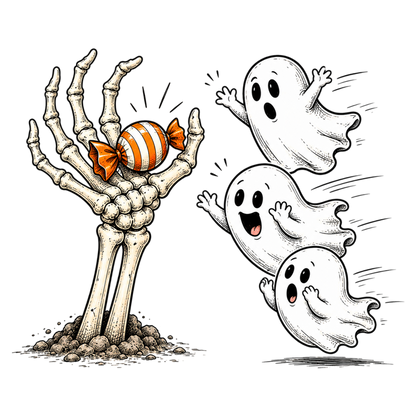 Funny Halloween Ghost Candy Skeleton Hand PNG