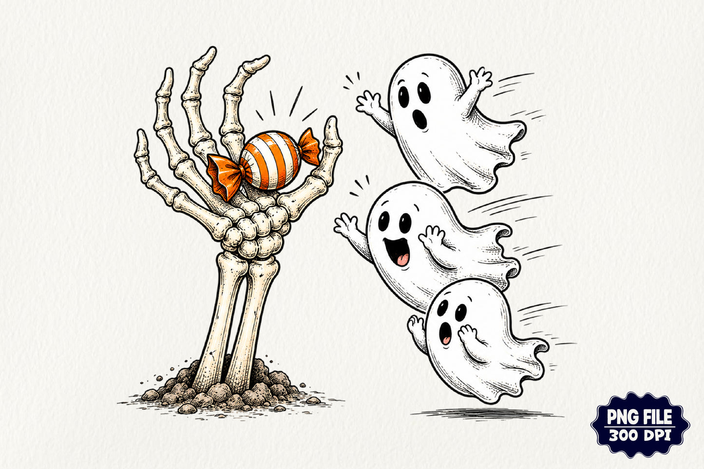 Funny Halloween Ghost Candy Skeleton Hand PNG