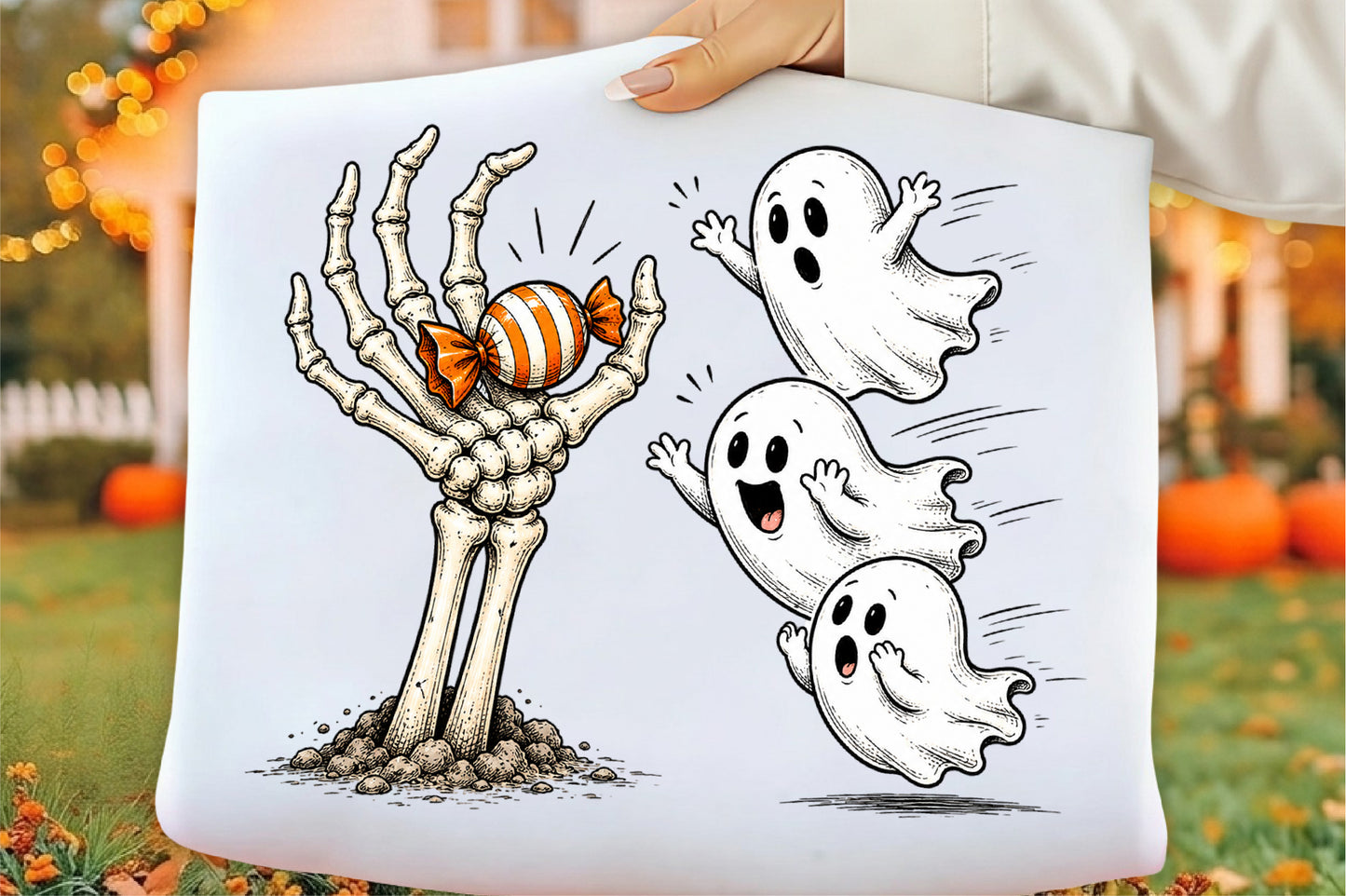 Funny Halloween Ghost Candy Skeleton Hand PNG