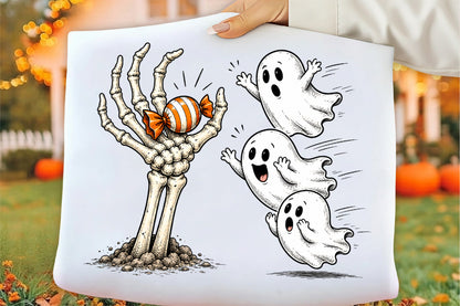 Funny Halloween Ghost Candy Skeleton Hand PNG