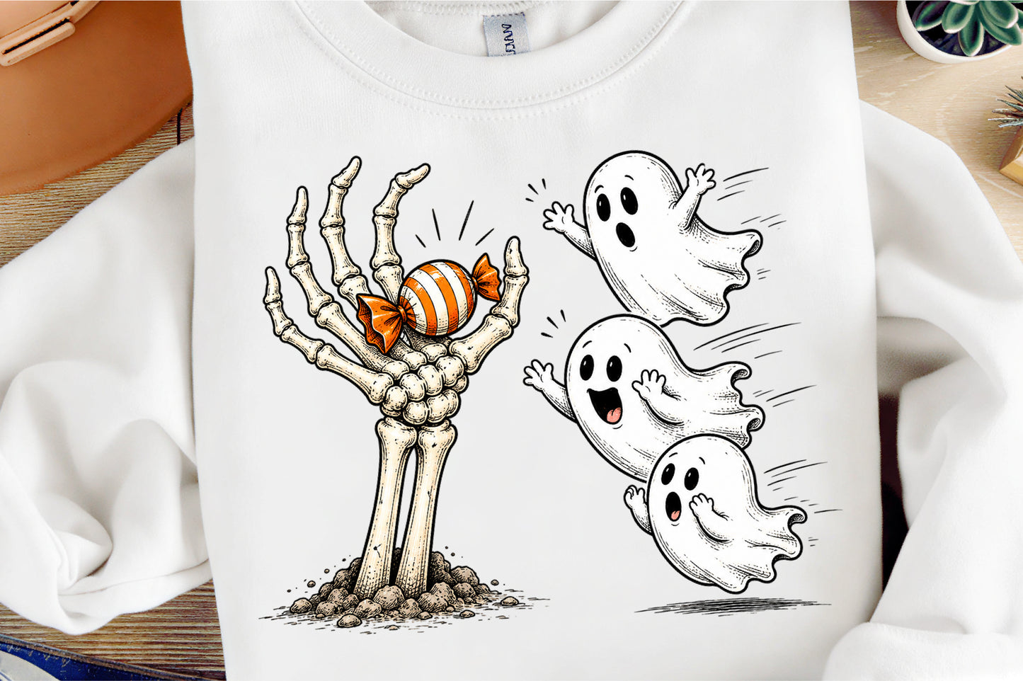Funny Halloween Ghost Candy Skeleton Hand PNG