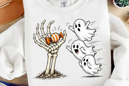 Funny Halloween Ghost Candy Skeleton Hand PNG