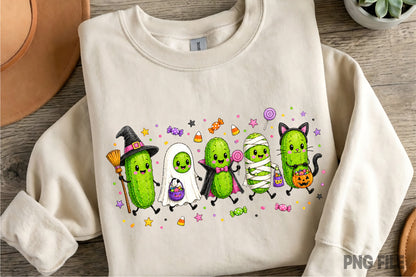 Funny Halloween Pickle PNG | Cute Spooky Pickle Characters Halloween Candy Clipart | Pickle Sublimation Design