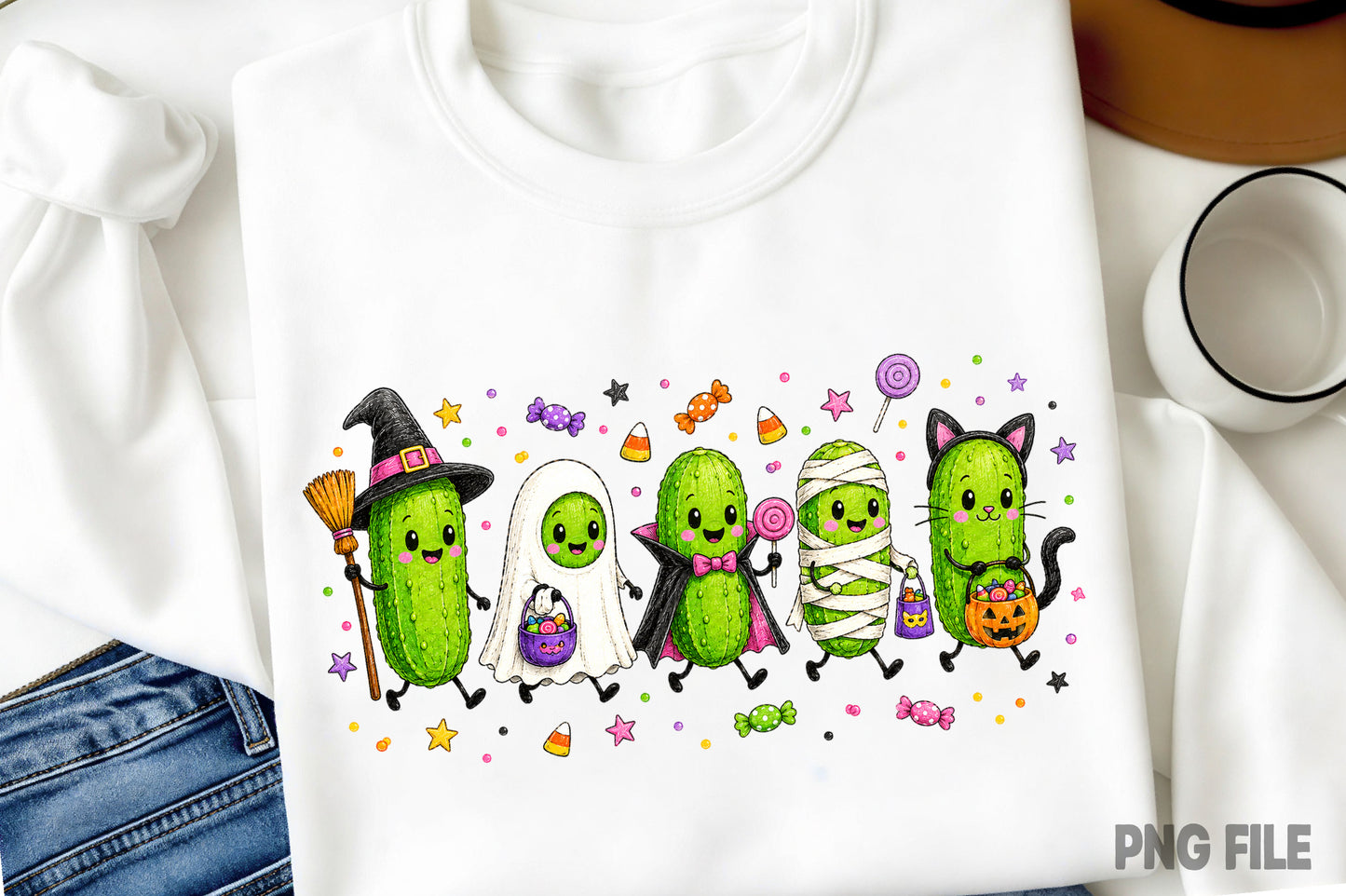 Funny Halloween Pickle PNG | Cute Spooky Pickle Characters Halloween Candy Clipart | Pickle Sublimation Design