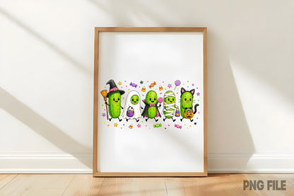 Funny Halloween Pickle PNG | Cute Spooky Pickle Characters Halloween Candy Clipart | Pickle Sublimation Design