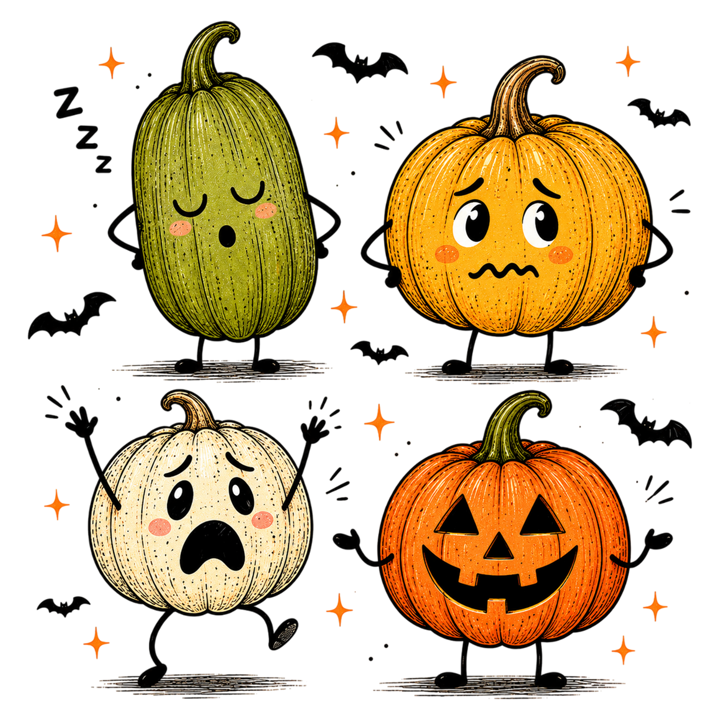 Funny Halloween Pumpkin PNG | Cute Spooky Pumpkin Characters Clipart | Fall Halloween Sublimation Design