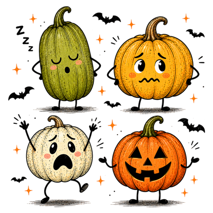 Funny Halloween Pumpkin PNG | Cute Spooky Pumpkin Characters Clipart | Fall Halloween Sublimation Design