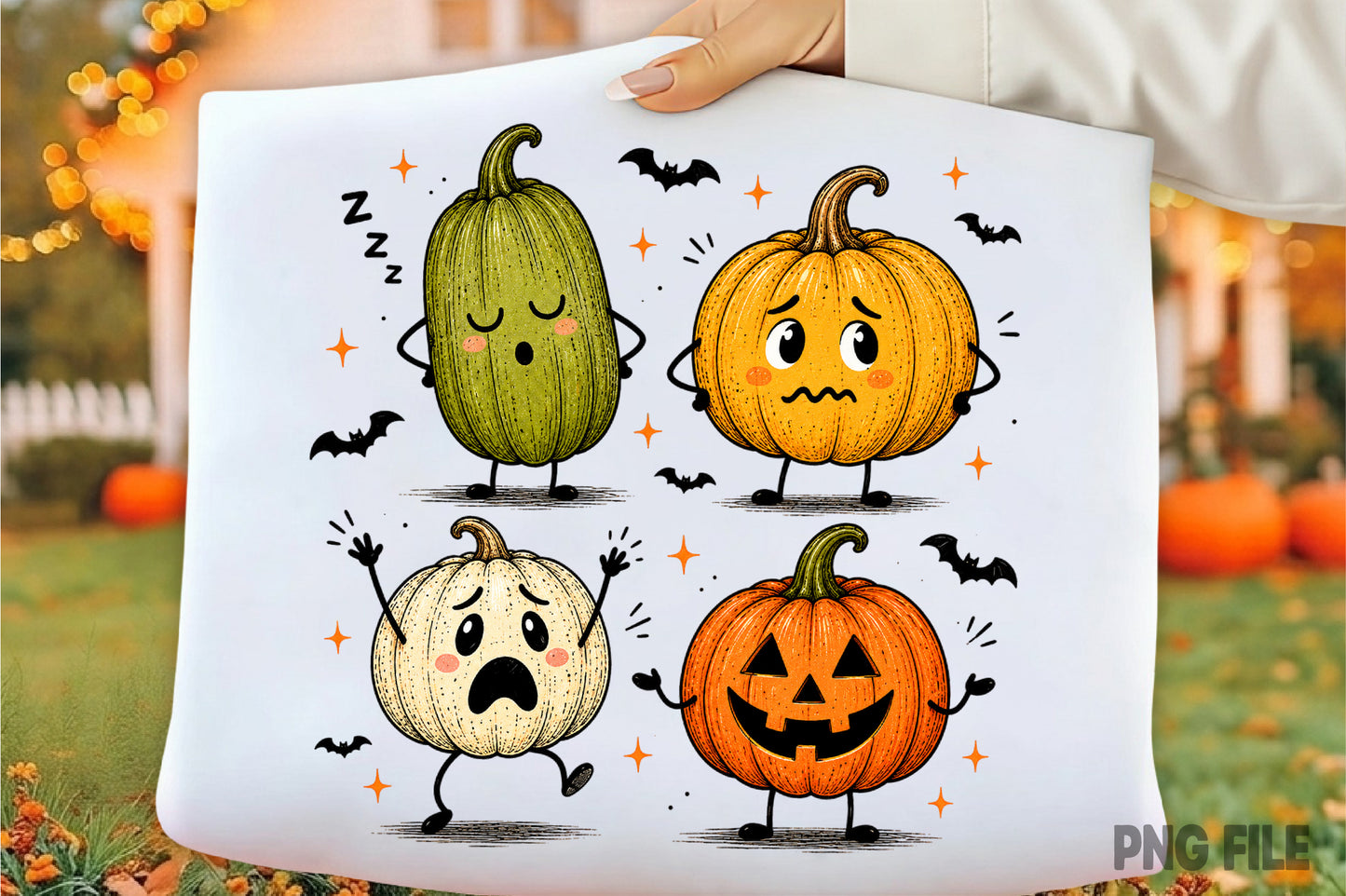 Funny Halloween Pumpkin PNG | Cute Spooky Pumpkin Characters Clipart | Fall Halloween Sublimation Design