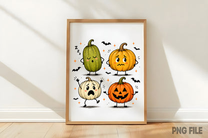 Funny Halloween Pumpkin PNG | Cute Spooky Pumpkin Characters Clipart | Fall Halloween Sublimation Design