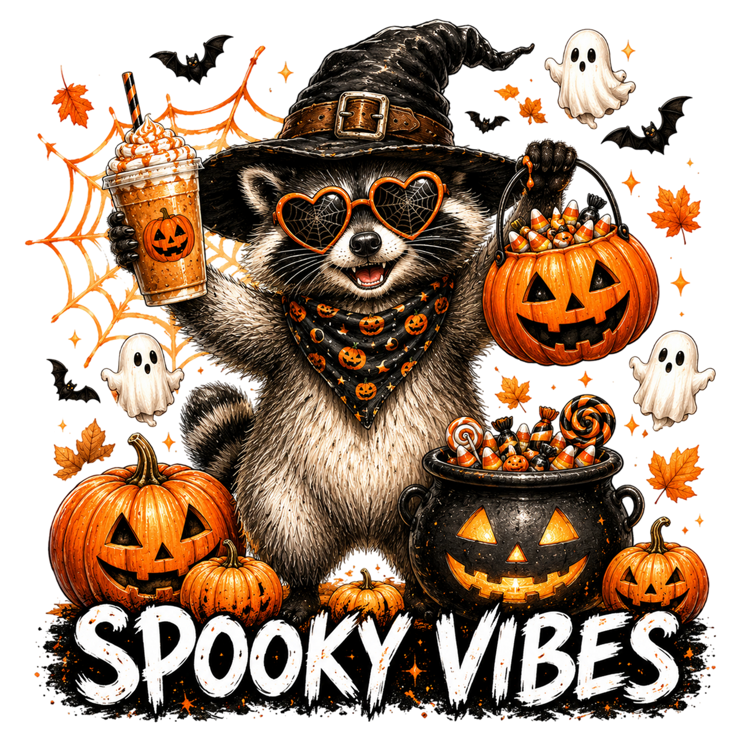 Halloween Funny Raccoon PNG Cute Spooky Animal Fall Sublimation