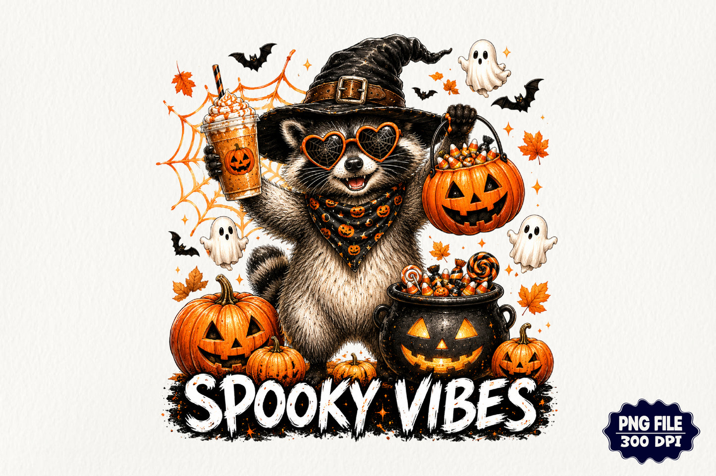 Halloween Funny Raccoon PNG Cute Spooky Animal Fall Sublimation