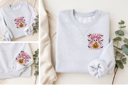 Pink Bow Ghost Pumpkin Embroidery Design