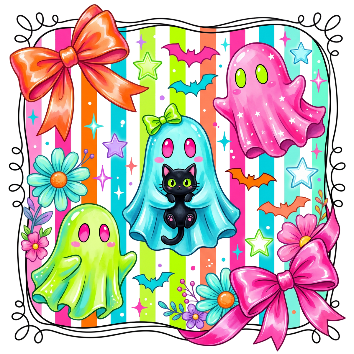 Halloween Ghost Cat Bow PNG