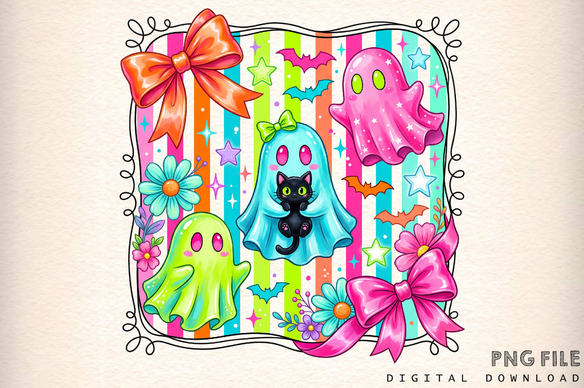 Halloween Ghost Cat Bow PNG