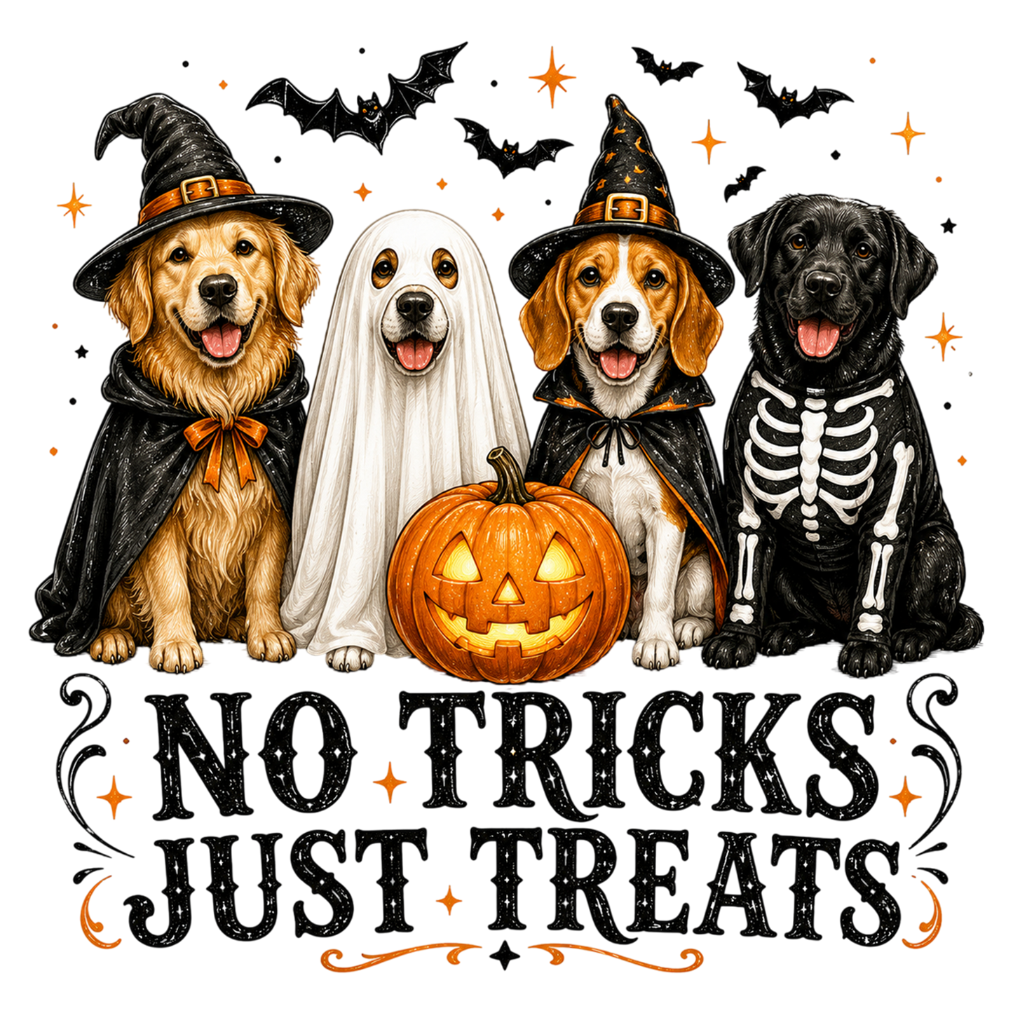 Halloween Ghost Dog PNG | No Tricks Just Treats Spooky Dog Halloween | Cute Puppy Fall Sublimation Design