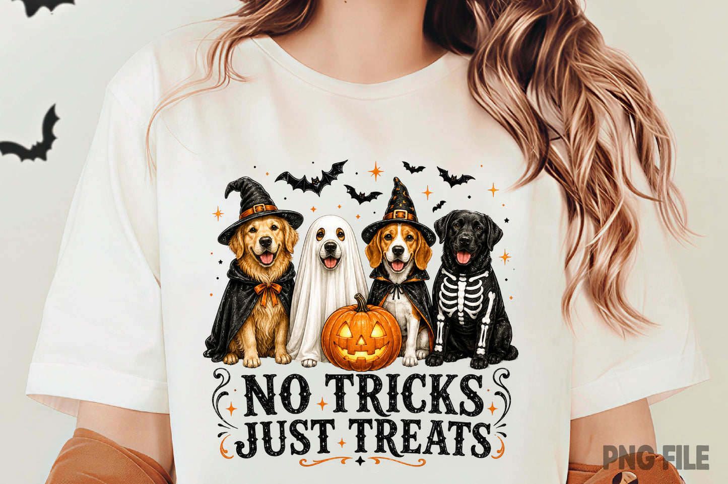 Halloween Ghost Dog PNG | No Tricks Just Treats Spooky Dog Halloween | Cute Puppy Fall Sublimation Design