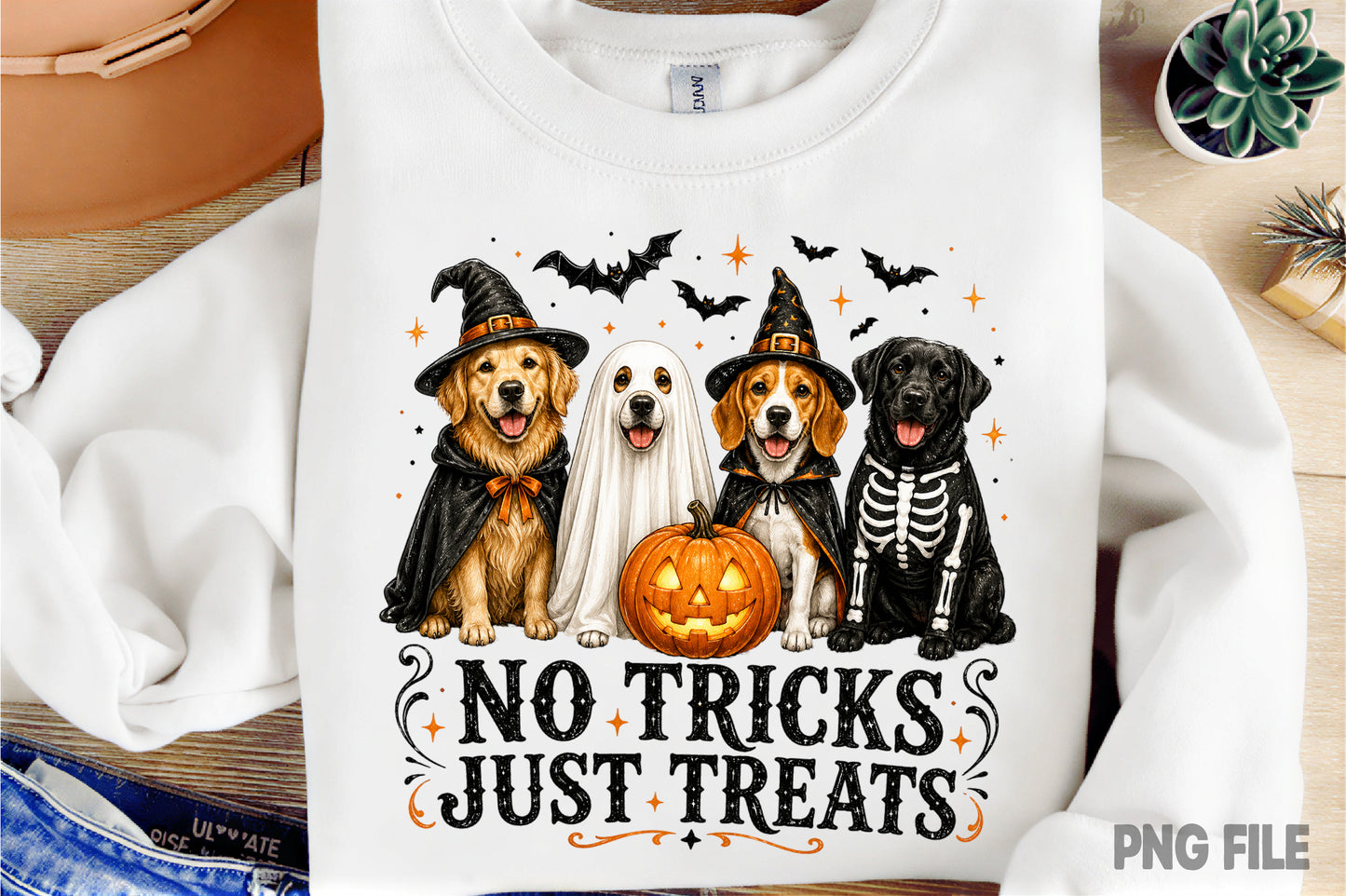 Halloween Ghost Dog PNG | No Tricks Just Treats Spooky Dog Halloween | Cute Puppy Fall Sublimation Design