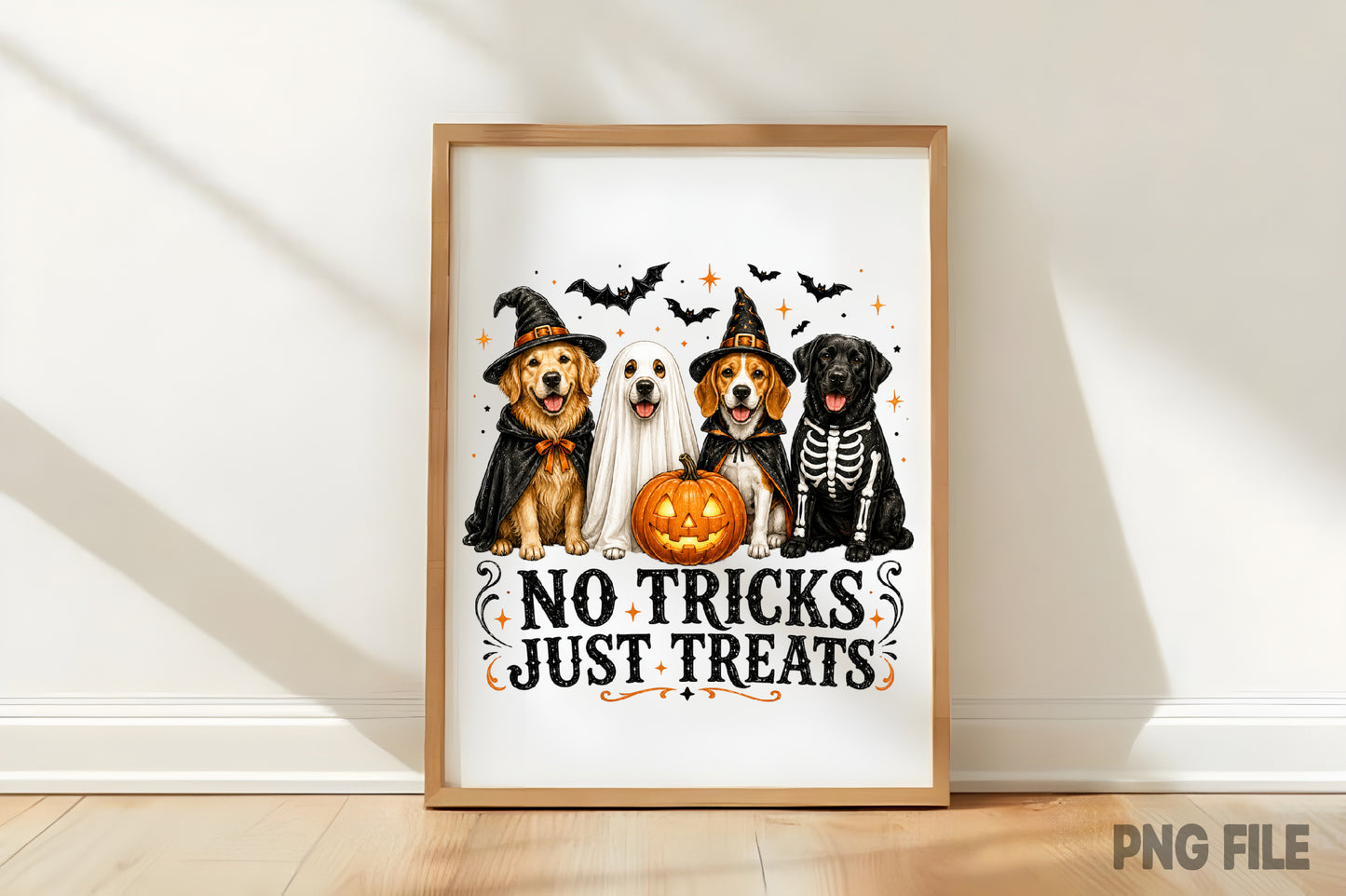 Halloween Ghost Dog PNG | No Tricks Just Treats Spooky Dog Halloween | Cute Puppy Fall Sublimation Design