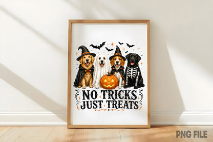 Halloween Ghost Dog PNG | No Tricks Just Treats Spooky Dog Halloween | Cute Puppy Fall Sublimation Design