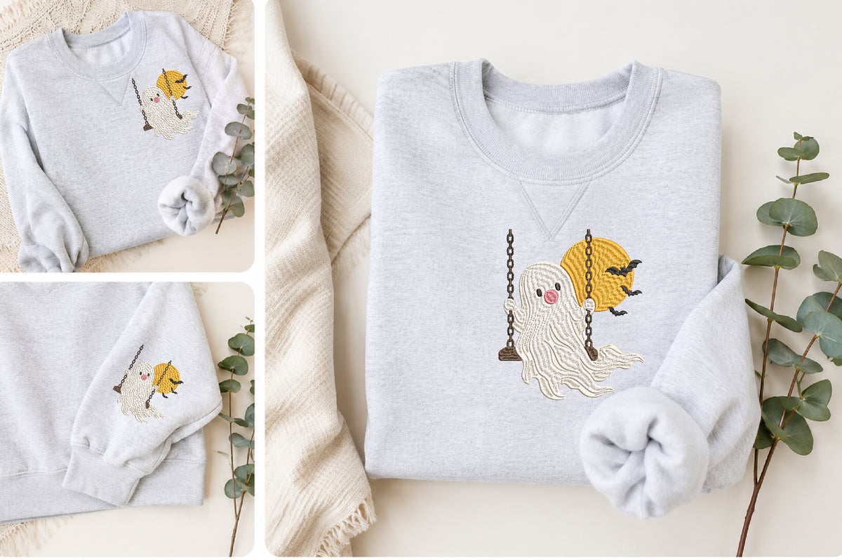 Halloween Ghost Swing Embroidery Design