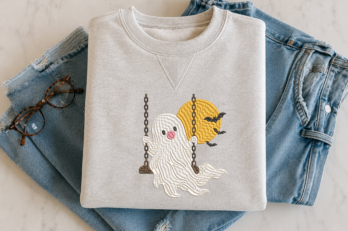 Halloween Ghost Swing Embroidery Design