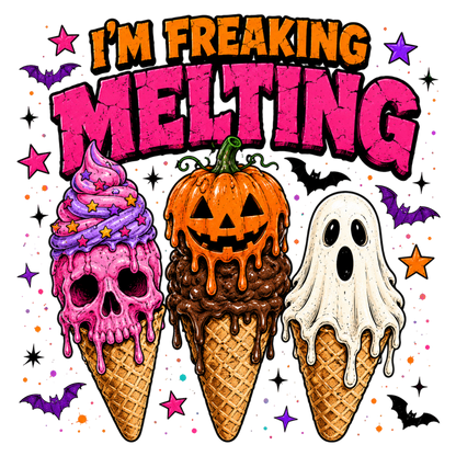 I'm Freaking Melting Halloween PNG | Funny Ice Cream Skull Pumpkin Ghost Halloween Sublimation Design