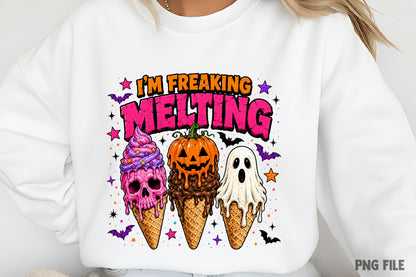 I'm Freaking Melting Halloween PNG | Funny Ice Cream Skull Pumpkin Ghost Halloween Sublimation Design