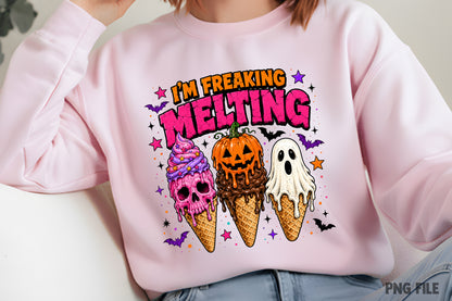 I'm Freaking Melting Halloween PNG | Funny Ice Cream Skull Pumpkin Ghost Halloween Sublimation Design