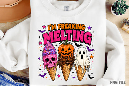 I'm Freaking Melting Halloween PNG | Funny Ice Cream Skull Pumpkin Ghost Halloween Sublimation Design