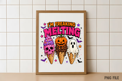 I'm Freaking Melting Halloween PNG | Funny Ice Cream Skull Pumpkin Ghost Halloween Sublimation Design