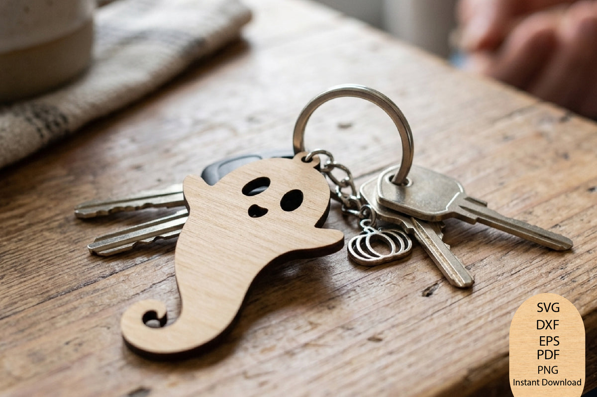 Halloween Ghost Keychain Laser Cut SVG, Cute Ghost Keychain Cut File